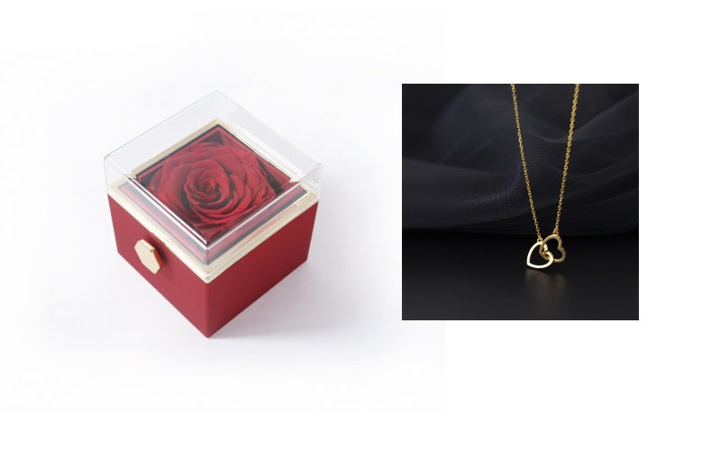 Rotating Rose Jewelry Box with Necklace