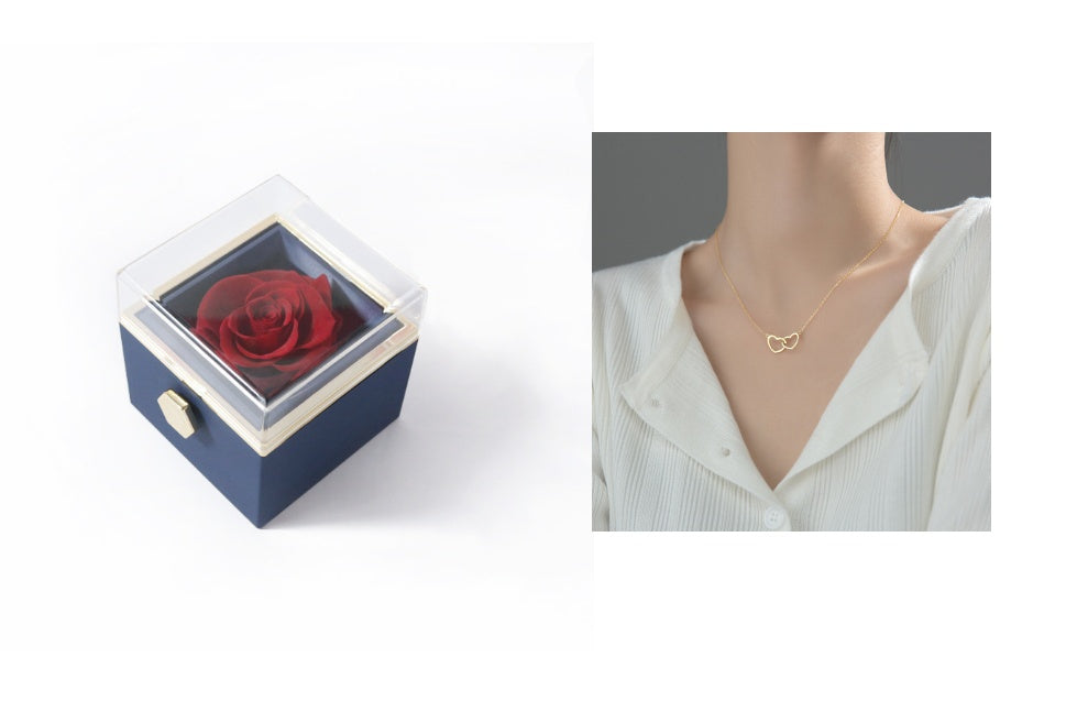 Rotating Rose Jewelry Box with Necklace