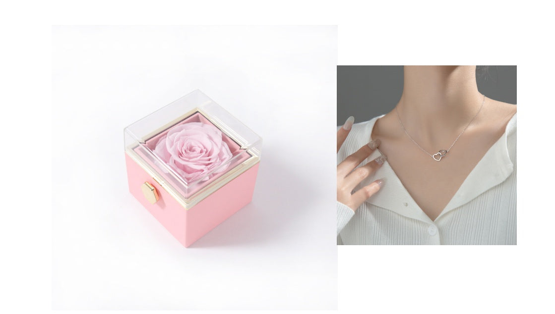 Rotating Rose Jewelry Box with Necklace