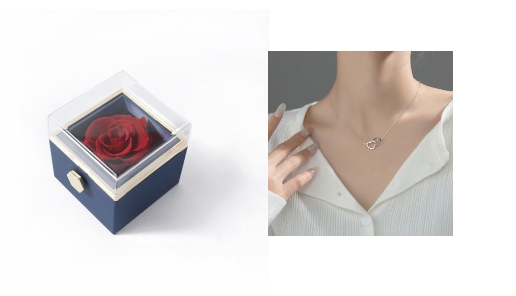 Rotating Rose Jewelry Box with Necklace