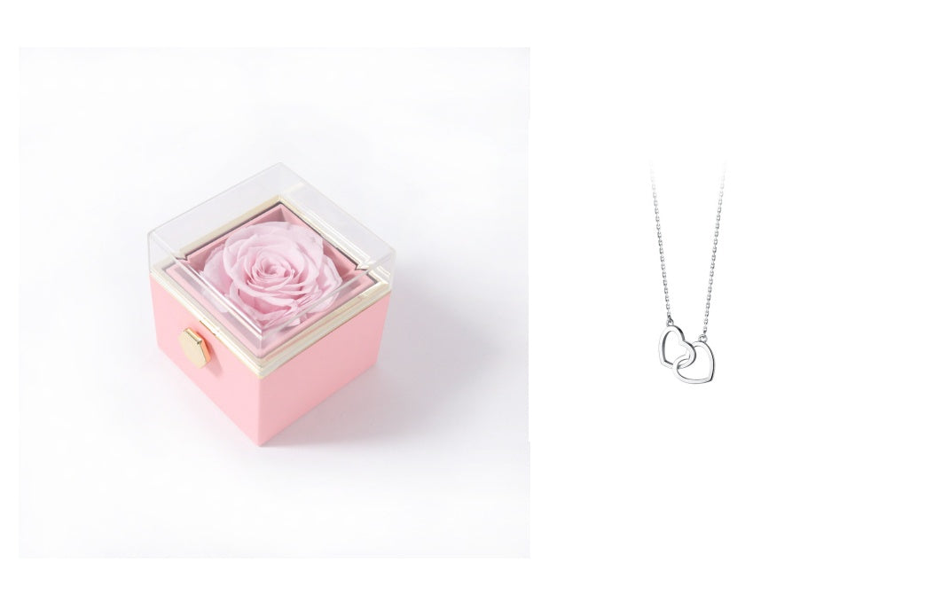 Rotating Rose Jewelry Box with Necklace