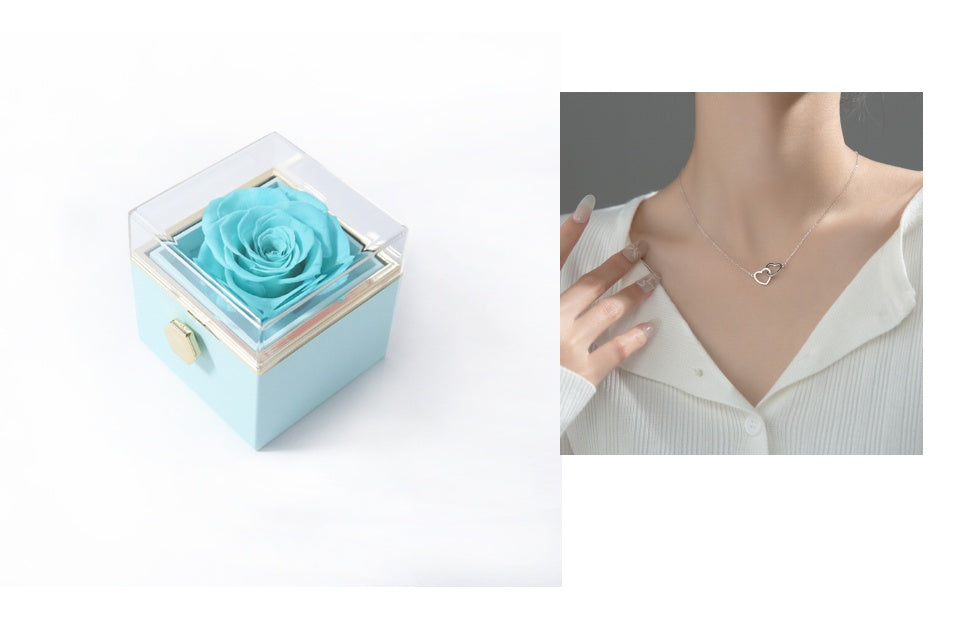 Rotating Rose Jewelry Box with Necklace