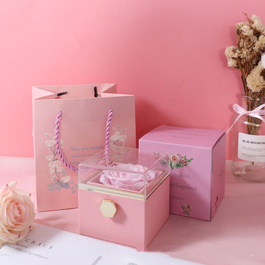 Rotating Rose Jewelry Box with Necklace
